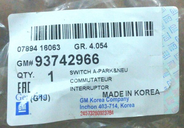 Датчик положения селектора АКПП ZF 4HP16 04-up 93742966 - Image 4